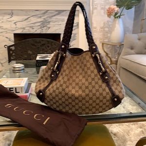 Gucci canvas & leather horse bit detail purse